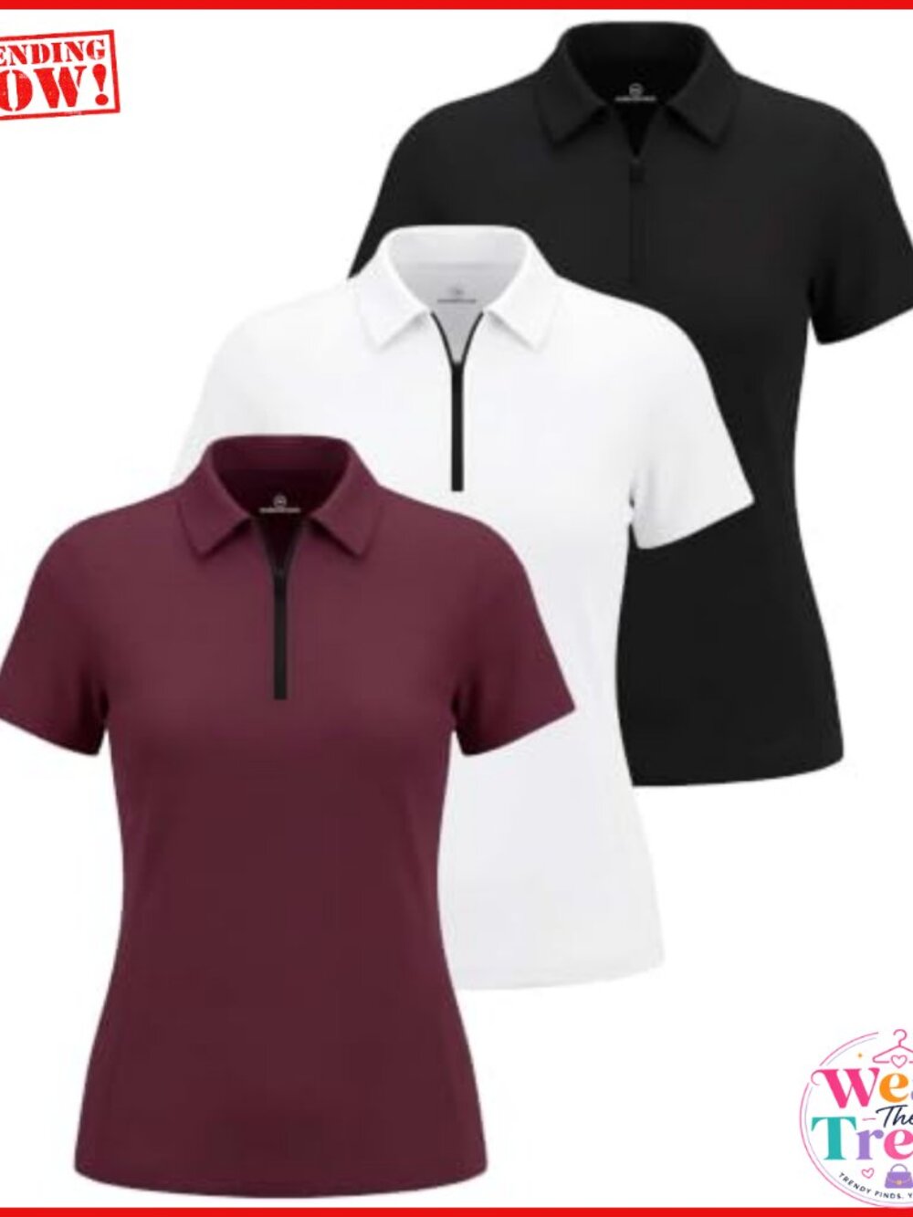 3 Pack Women's Dry Fit Golf Polo Shirts with Zipper Short Sleeve Collared